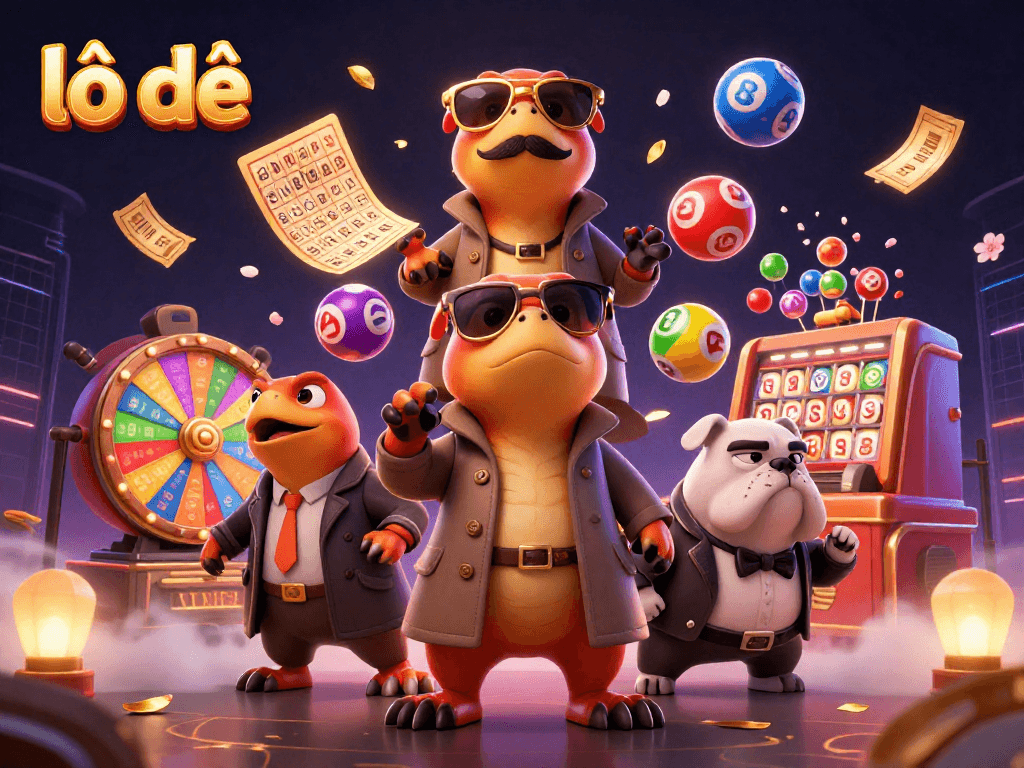 Experience lô đề excitement with dynamic raptors and colorful lottery elements in a captivating casino scene.