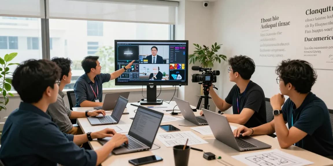 Best corporate video production company Singapore team collaborating on a creative project.