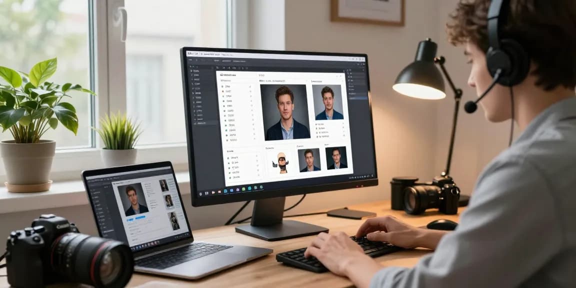 User engaging with free ai detector tool in a modern office workspace.