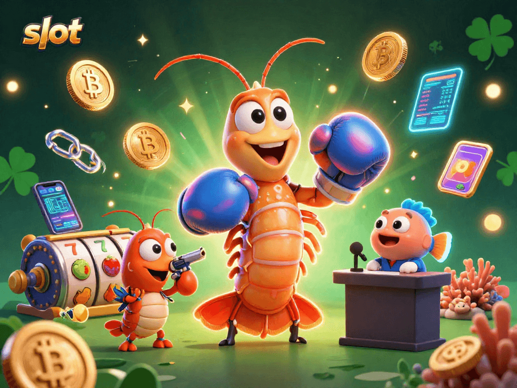 Experience the thrill of the slot game with vibrant characters in a dynamic casino-themed scene.