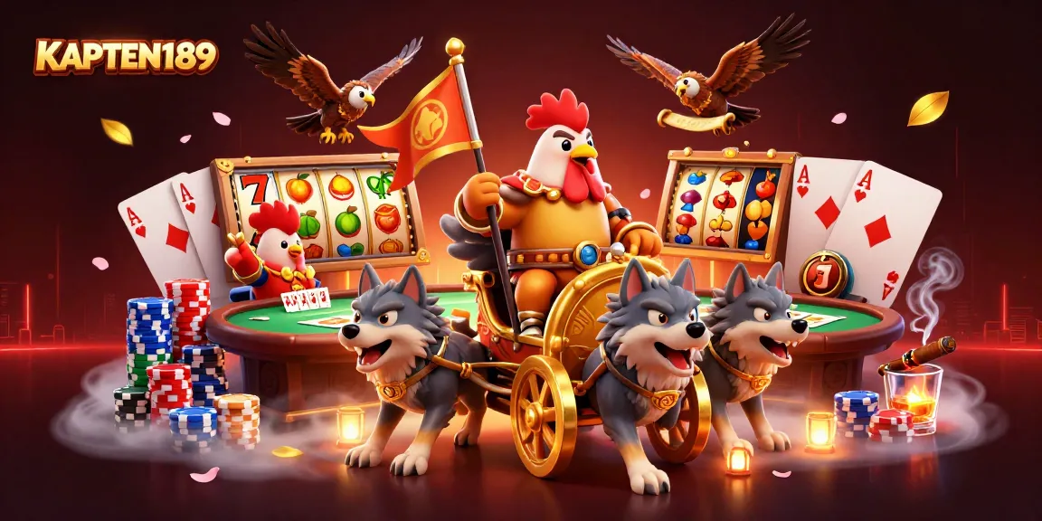 KAPTEN189 memperlihatkan ilustrasi kasino 3D dengan karakter aneh dan simbol slot menyerang secara dinamis