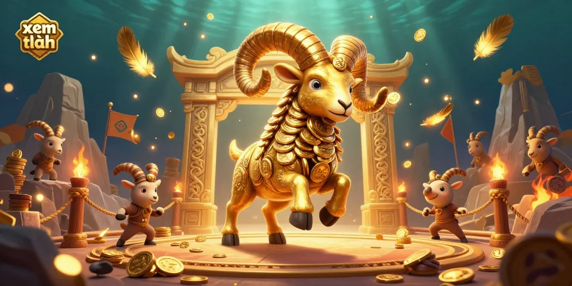 xem thêm enhances the excitement of a massive golden ram charging at a golden gate amidst a dynamic casino scene.