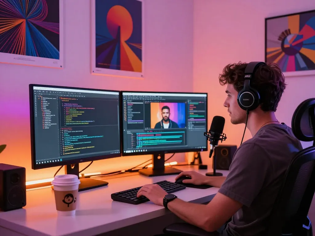 Innovative workspace with a developer designing nsfw ai content creation tools.