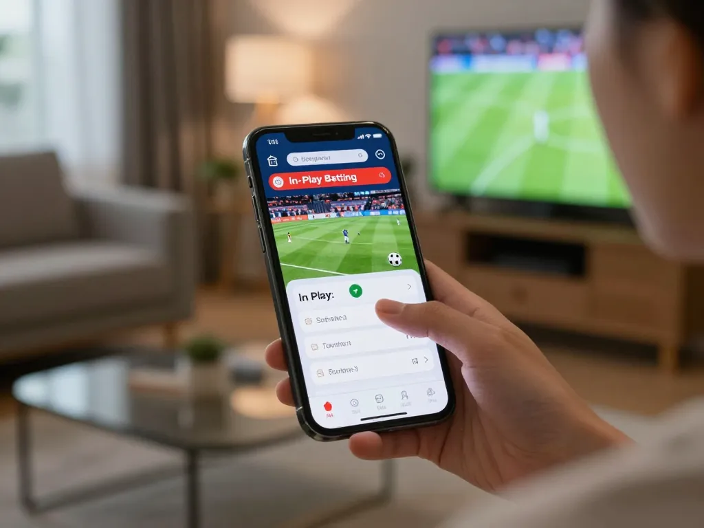 Bongdalu app user placing a live football bet on smartphone in a cozy home environment.