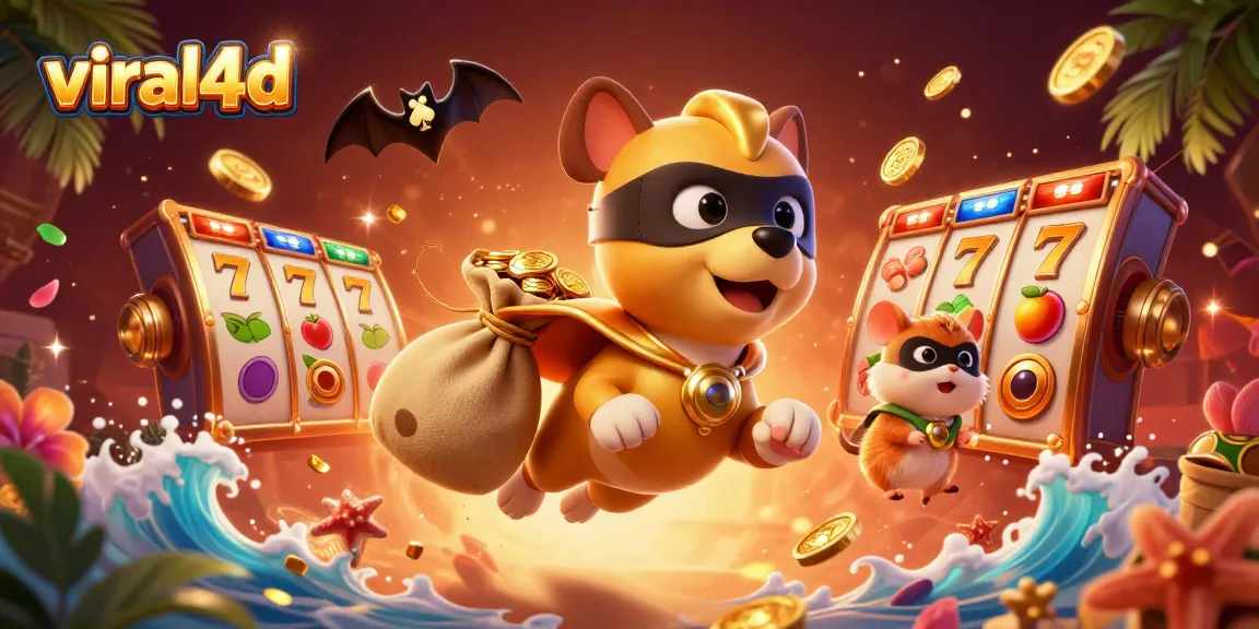 Engage with viral4d's thrilling slot action as a superhero dog showcases wealth and excitement.