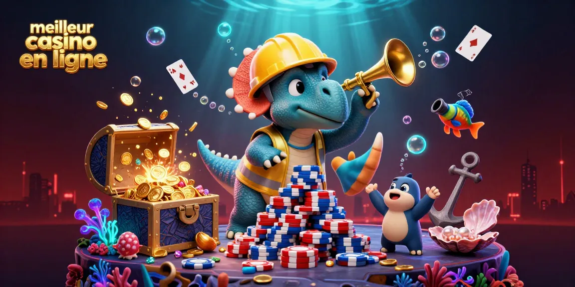 Illustration dynamique représentant le meilleur casino en ligne avec un triceratops construisant une pyramide de jetons de poker.