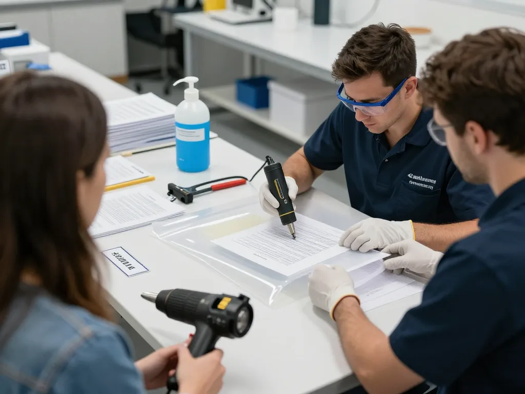 Dịch vụ bóc ép plastic showcasing expert technician removing plastic layers from documents safely and professionally.