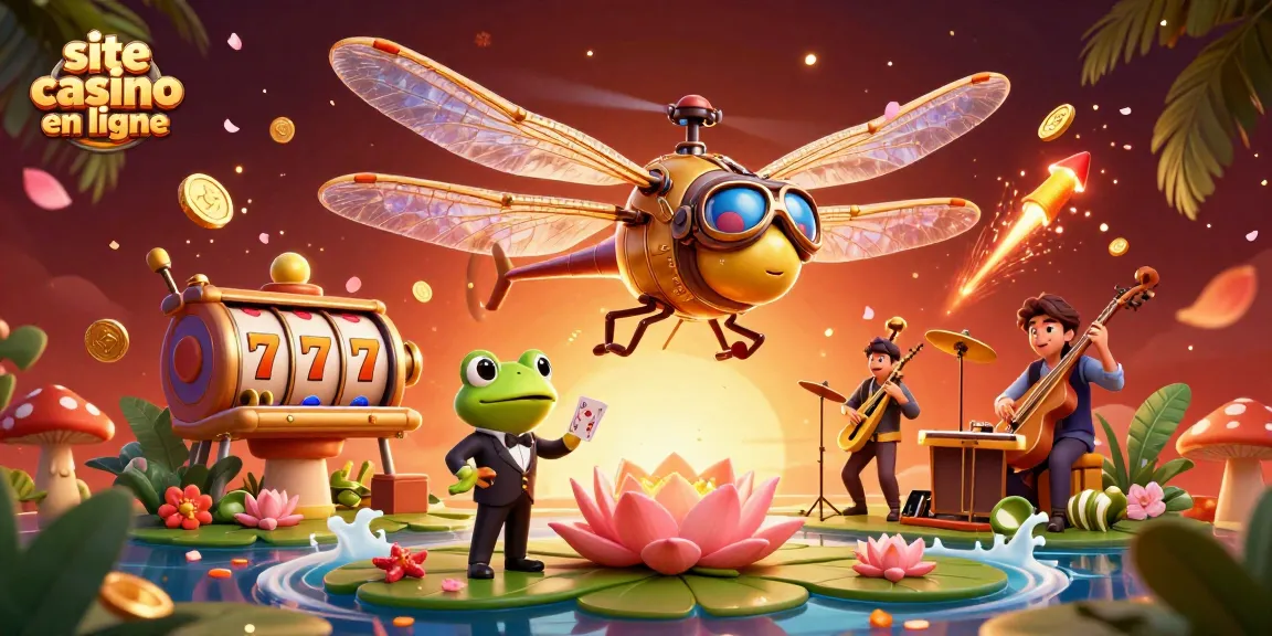 Les joueurs gagnent avec des jeux de casino en ligne grâce à un dragon volant et un croupier dans un décor festif.