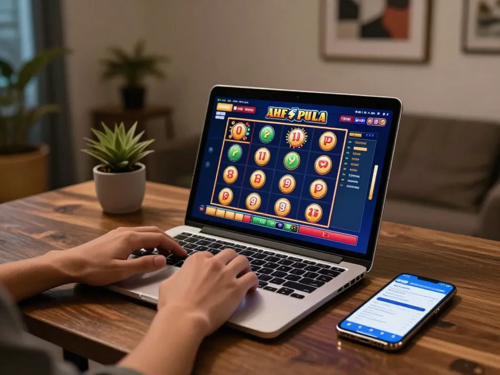 Engaging gameplay on slot pulsa interface shows player strategizing bets in a cozy online casino setting