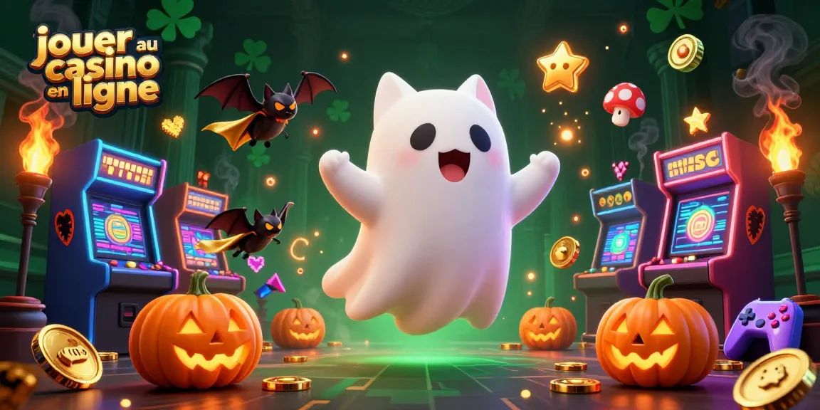 Jouez au casino en ligne avec ce chat fantôme 3D dans un décor de casino hanté fascinant.