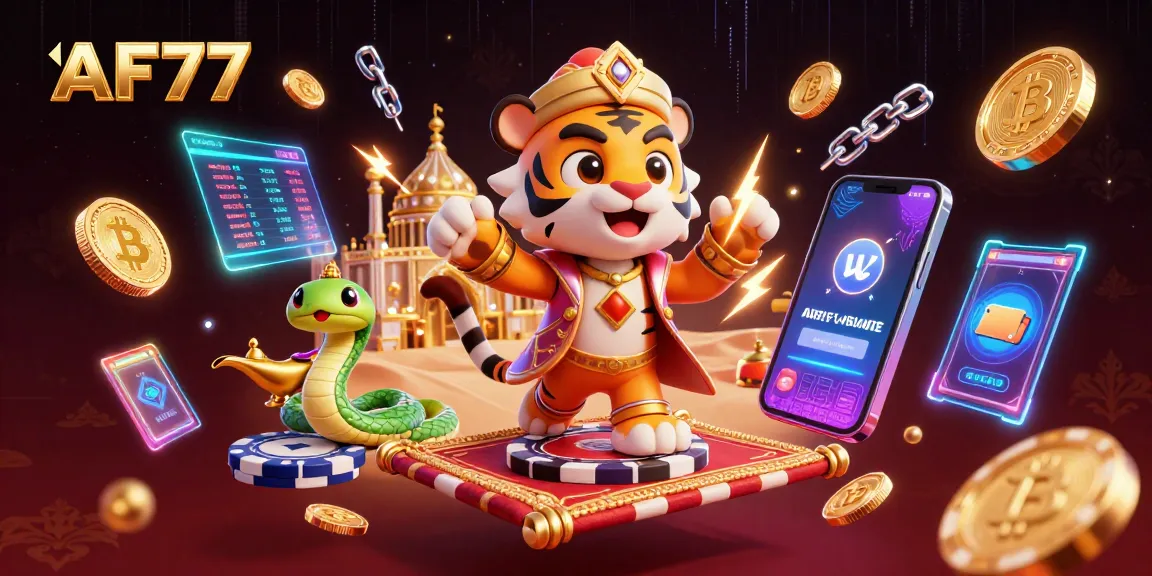 Experience the thrill of AF77 online casino with a vibrant Arabian Nights-themed illustration, showcasing gaming excitement.