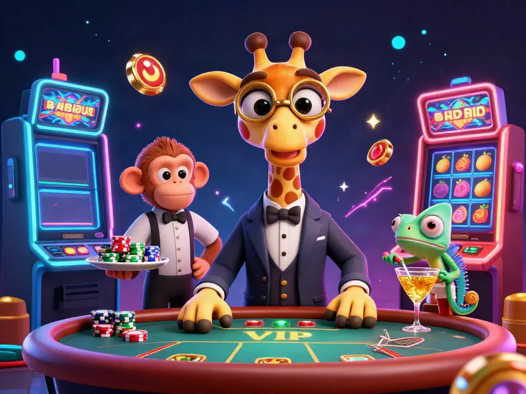 Slot gacor yang menarik dengan simbol buah, jackpot, dan karakter kasino lucu.