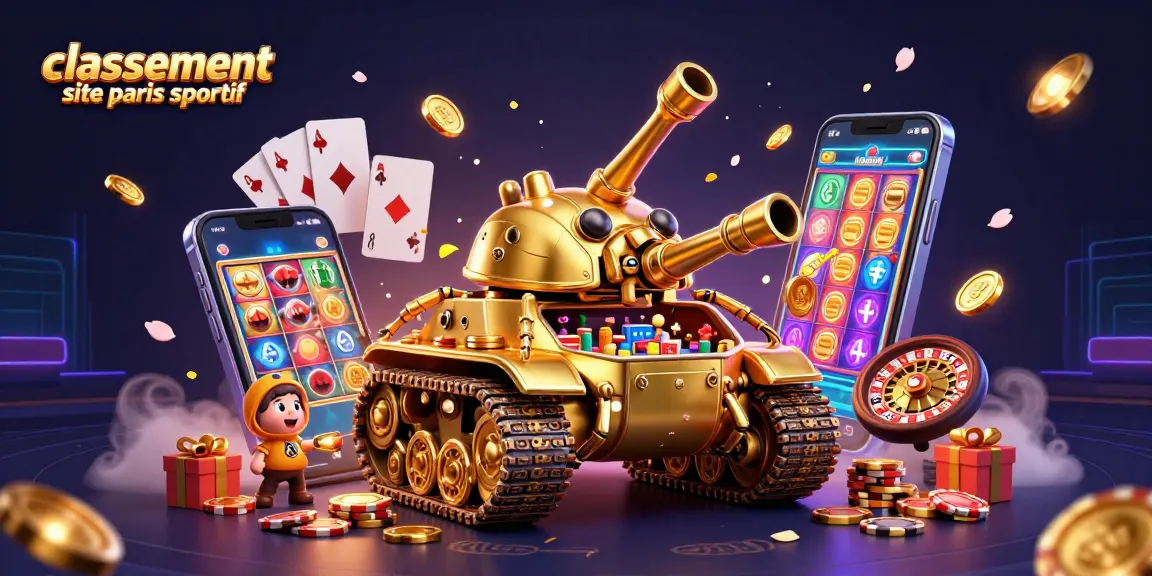 Jouer sur un classement site paris sportif avec un tank-casino doré rempli d'éléments de jeu captivants