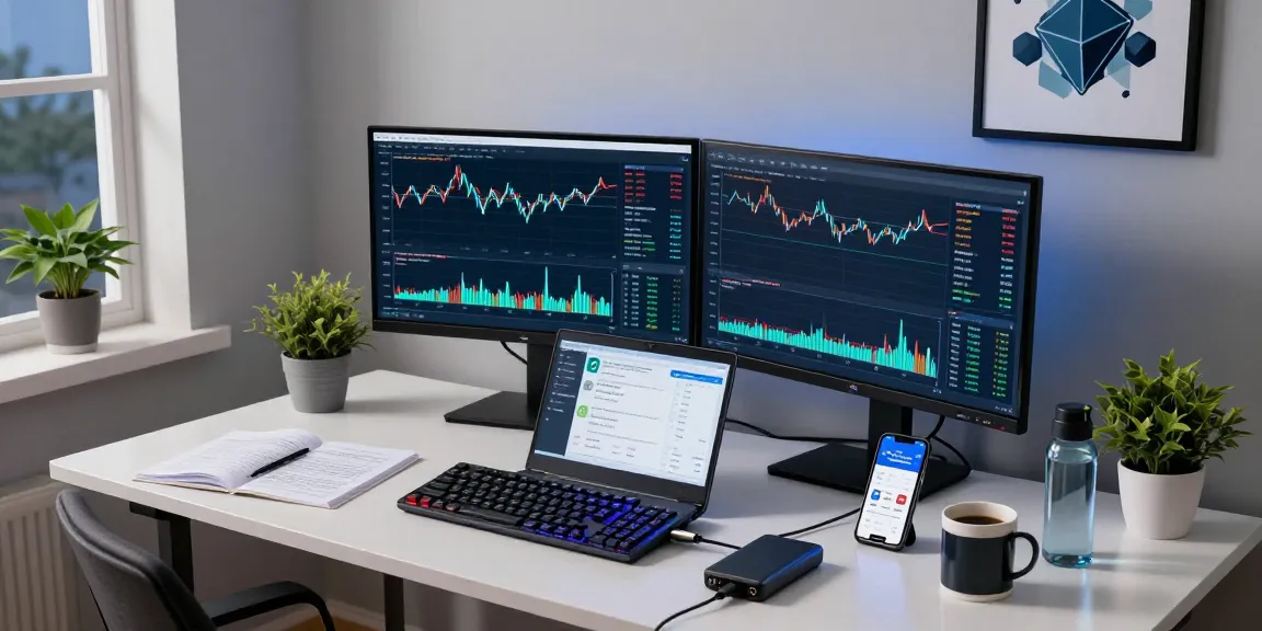 Active trading at a cloud mining site with Bitcoin price charts in a modern workspace