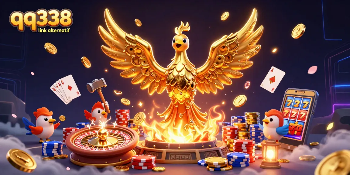 Experience thrilling gameplay with qq338 link alternatif showcasing a molten golden phoenix and exciting casino elements.
