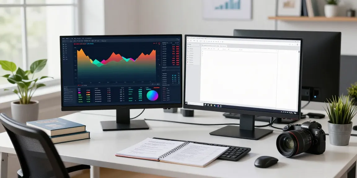 Trader using TradingView for market analysis in a modern office.