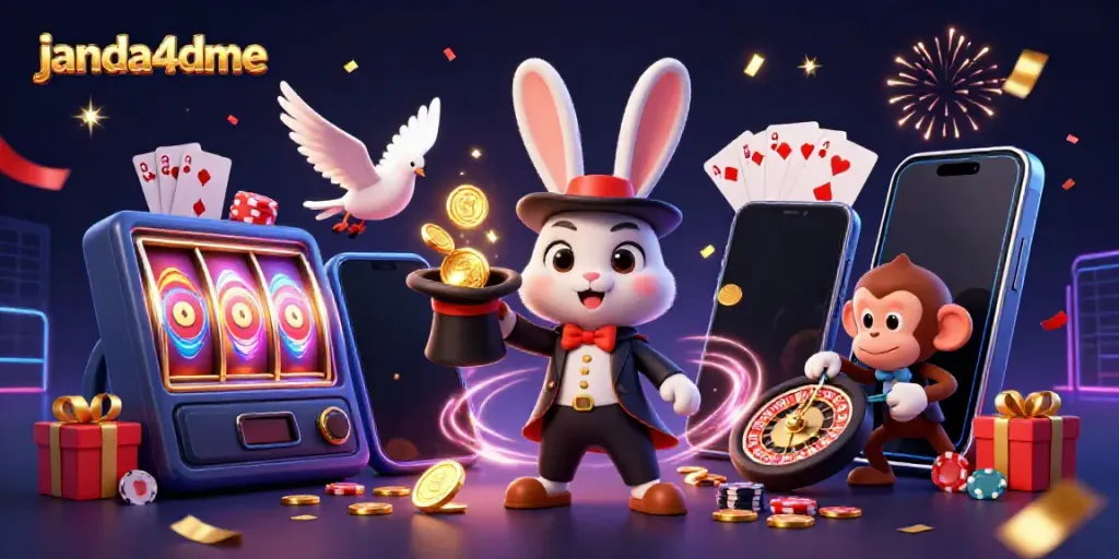 Rasakan keseruan janda4dme dengan ilustrasi kasino magis yang penuh dengan koin emas dan efek ajaib.