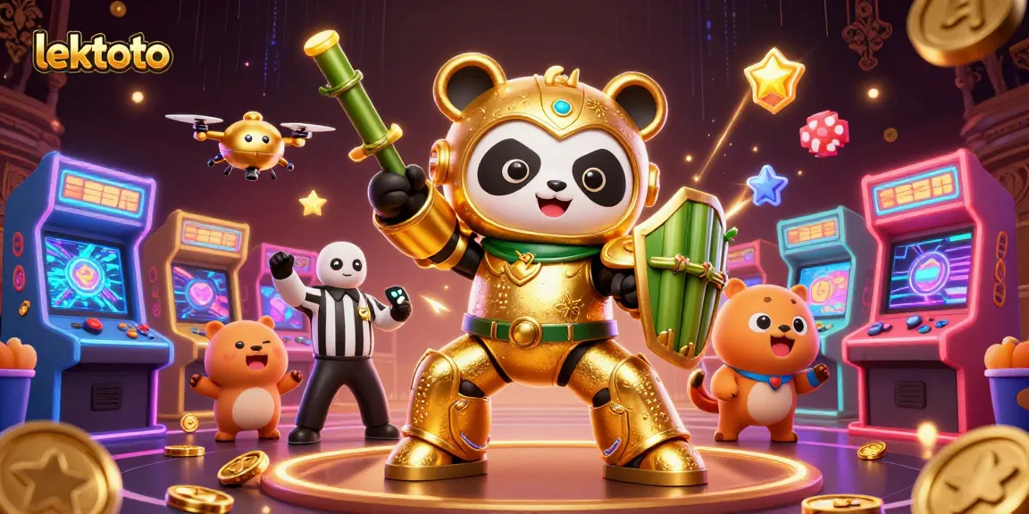 Experience lektoto gameplay with a golden panda pilot battling in a vibrant casino arena.