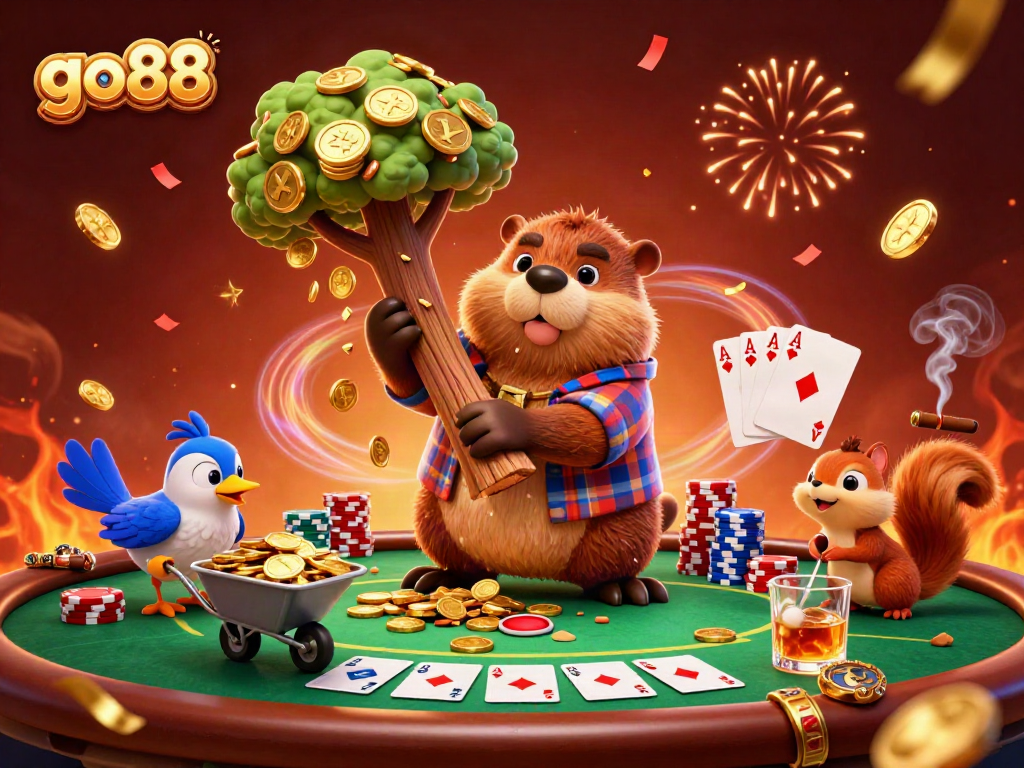 Collect coins and win big with go88 in this vibrant casino-themed 3D illustration.