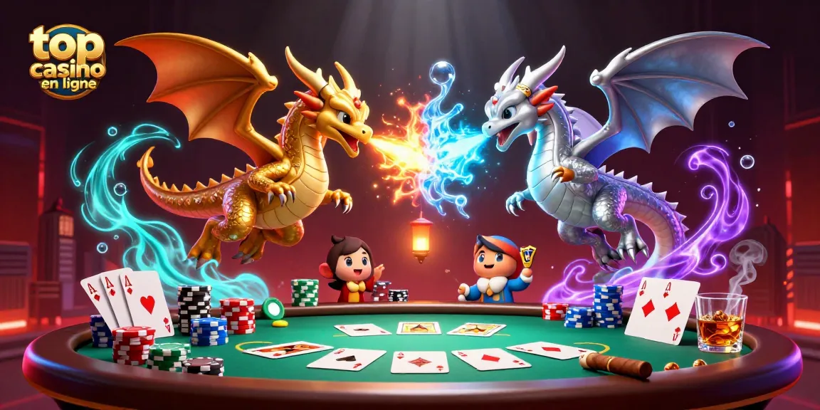 Jouez dans le meilleur casino en ligne avec des dragons 3D et des éléments de poker captivants.