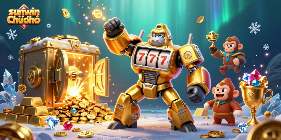 Experience thrilling slots gameplay with sunwin chính chủ and a golden gorilla mech in action!