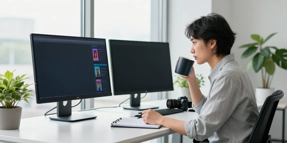 AI generated social media posts being brainstormed in a modern office.