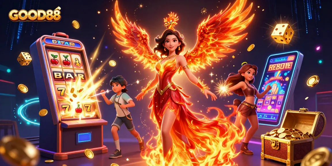Engage in thrilling gaming experiences at GOOD88 with vibrant casino colors and dynamic characters.