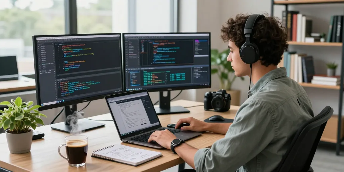 Focused individual programming at a digital workspace showcasing 纸飞机官网 tools and tech in 2026.