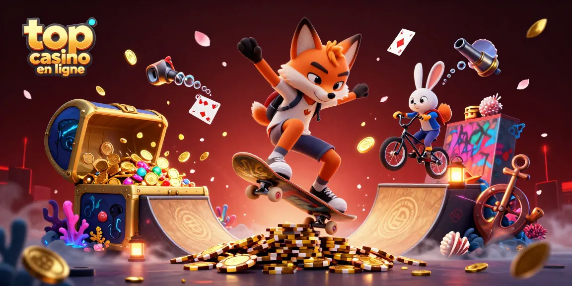 Découvrez le top casino en ligne avec une illustration dynamique de jeux et de gains profitables.