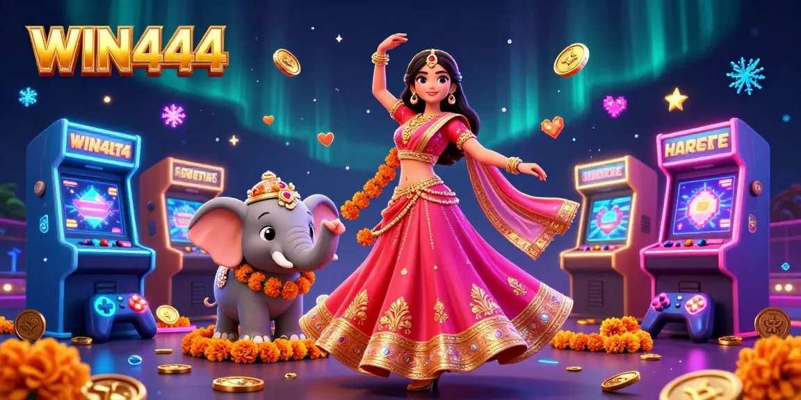 Experience the excitement of WIN444 with vibrant slots and engaging gameplay elements in a dynamic 3D illustration.