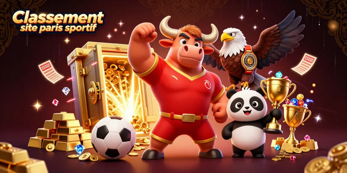 Découvrez le classement site paris sportif avec un taureau mascotte, aigle et panda autour de richesses.
