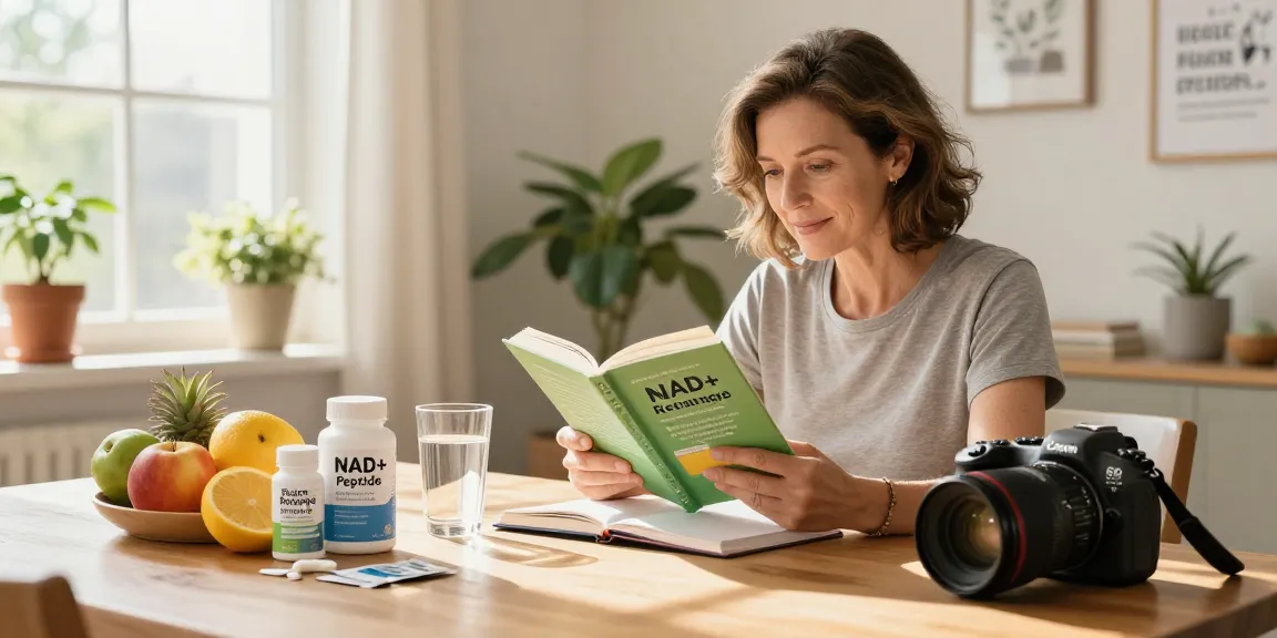 Exploring NAD+ benefits through supplementation and healthy lifestyle choices in a vibrant home setting.