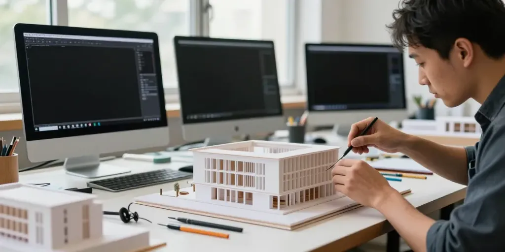 Präzise Architekturmodelle von Architektur Modellbau Dortmund in handwerklicher Fertigung.