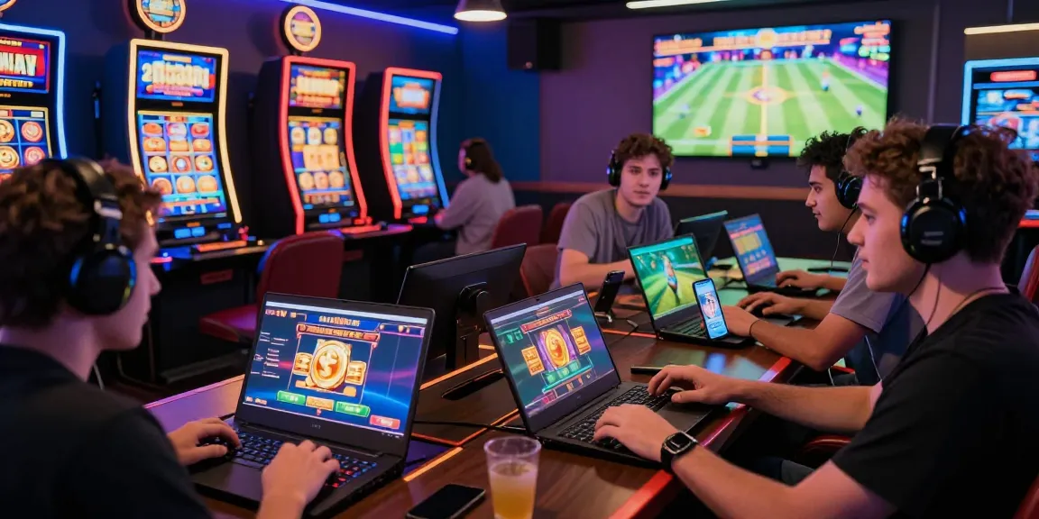 Exciting scene of players enjoying slot depo 5000 games in a vibrant online casino environment.