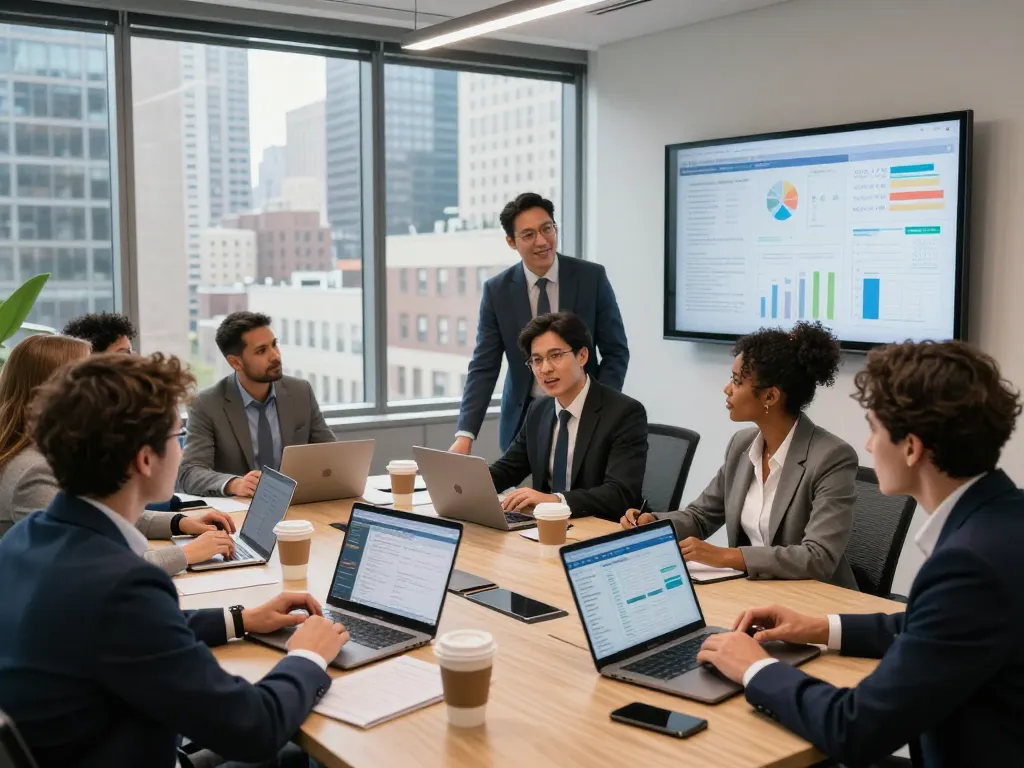 SEO Company in NYC team collaborating on digital marketing strategies in a modern office.