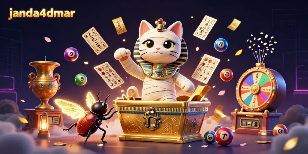 Permainan menang di janda4dmar dengan Mumi Kucing dalam kasino piramida yang megah.