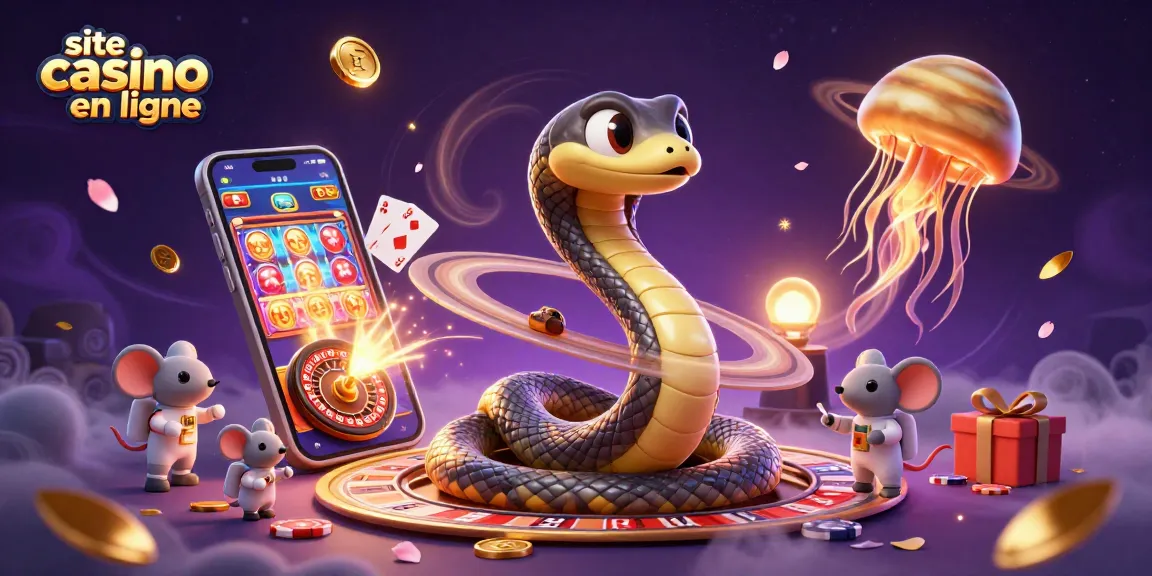 Profitez de l'animation graphique d'un site casino en ligne avec une scène cosmique dynamique.