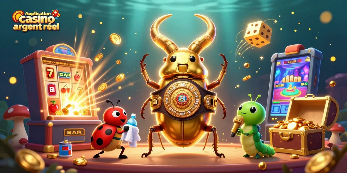 Application casino argent réel : une scène colorée avec des personnages de casino et des éléments passionnants