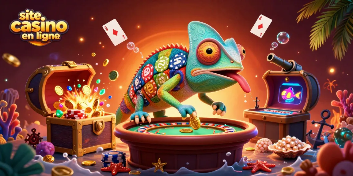 Jouez sur le site casino en ligne avec un caméléon géant et des jeux animés.