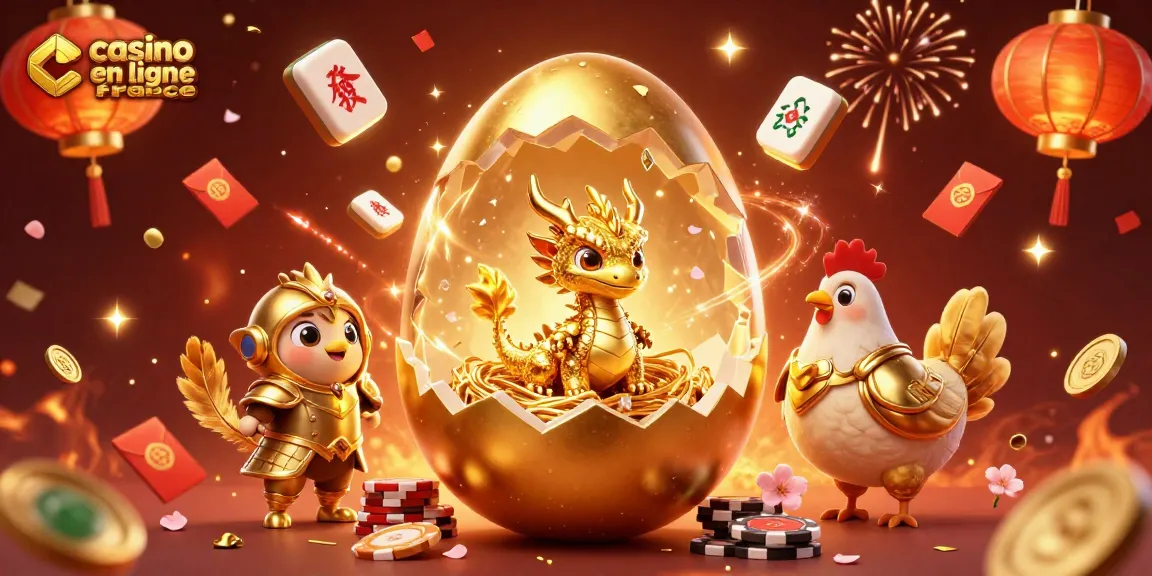 Découvrez le casino en ligne en France avec un dragon doré et des éléments de jeux fascinants.
