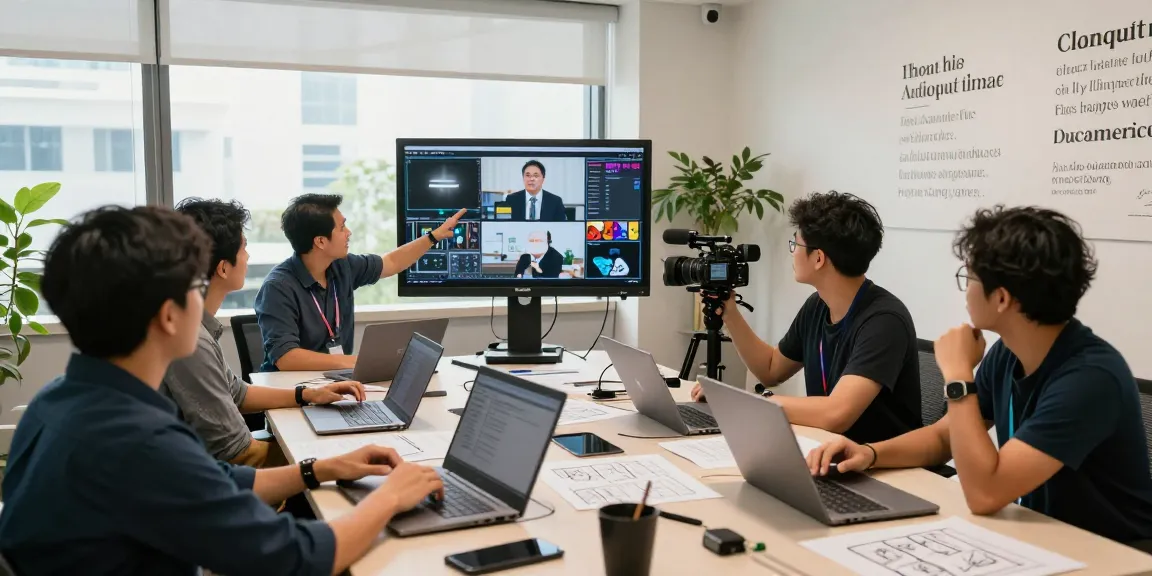Best corporate video production company Singapore team collaborating on a creative project.