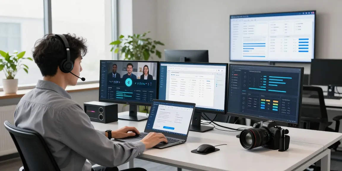 Age verification system analytics in a modern workspace featuring multiple monitors and a professional atmosphere.