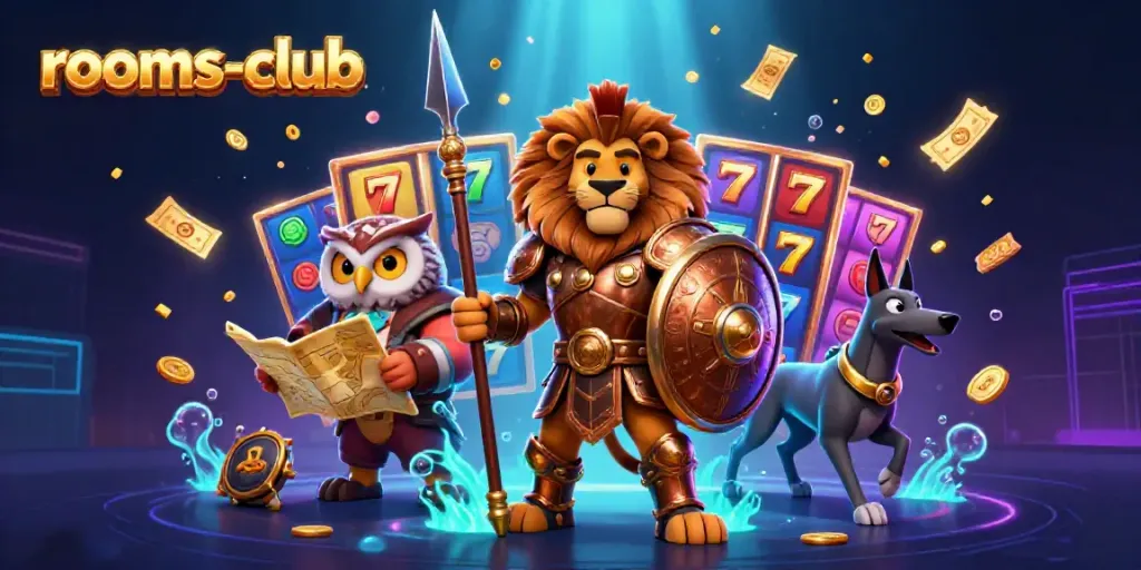 Menyaksikan keseruan permainan di rooms-club dengan karakter unik dan simbol keberuntungan pelangi slot.