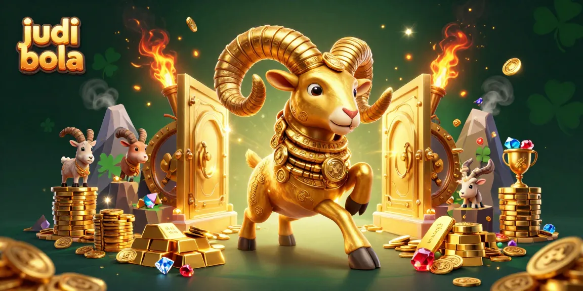 Engage in judi bola with a cartoon golden ram charging through a treasure vault scene.