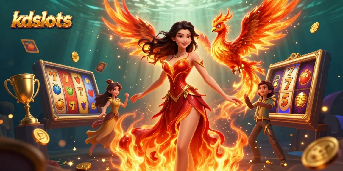 KDslots blazing with action while spinning slot reels and golden trophies animate the thrilling casino scene