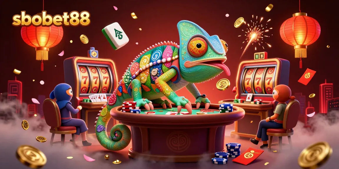 Win big with sbobet88 in a vibrant casino scene featuring slots and poker tables.