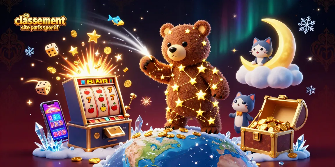 Classement site paris sportif : Illustration de casino avec un ours en constellation et des poissons étoilés.