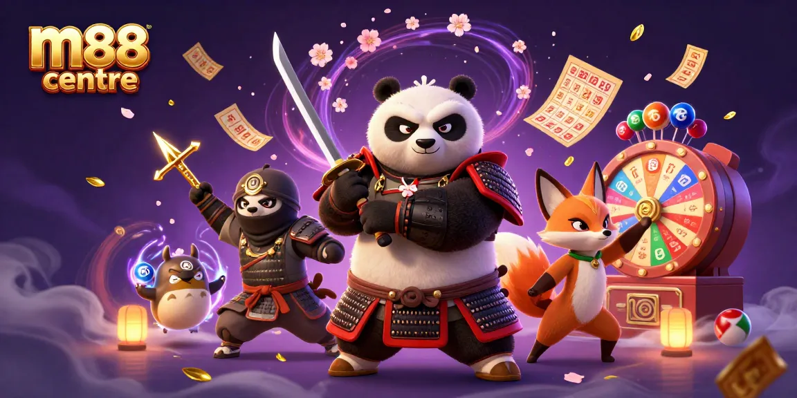Experience thrilling gaming at m88 center with a fierce samurai panda and exciting lottery elements.
