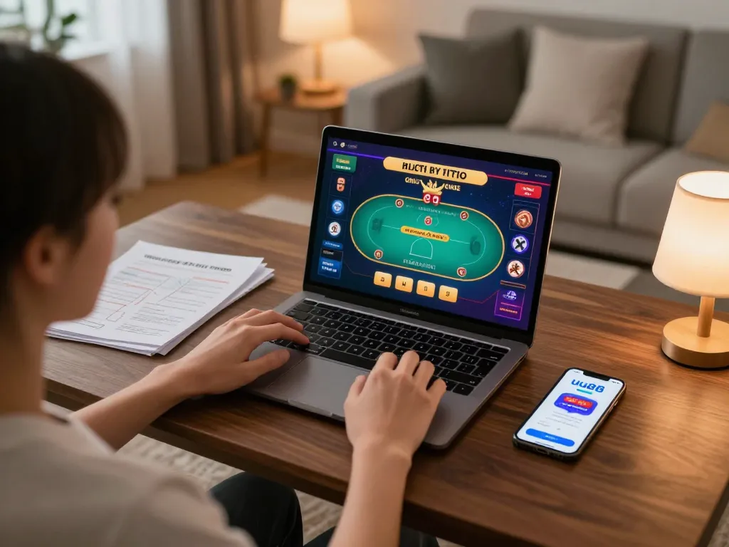 Engaged user playing on uu88 okwin online gaming platform with strategy notes and smartphone in view.