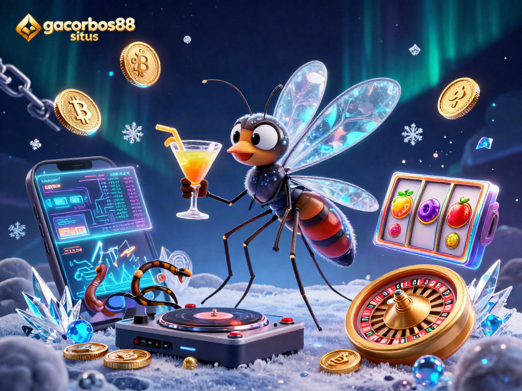 Play at gacorbos88 situs with vibrant animated characters, crypto elements, and casino excitement.